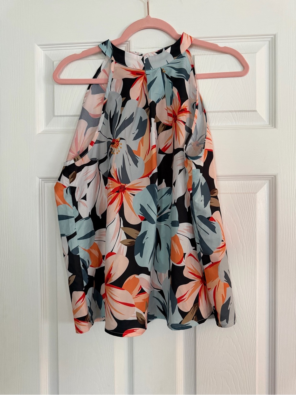 Floral Halter Skirt in Black with Coral & Teal Flowers